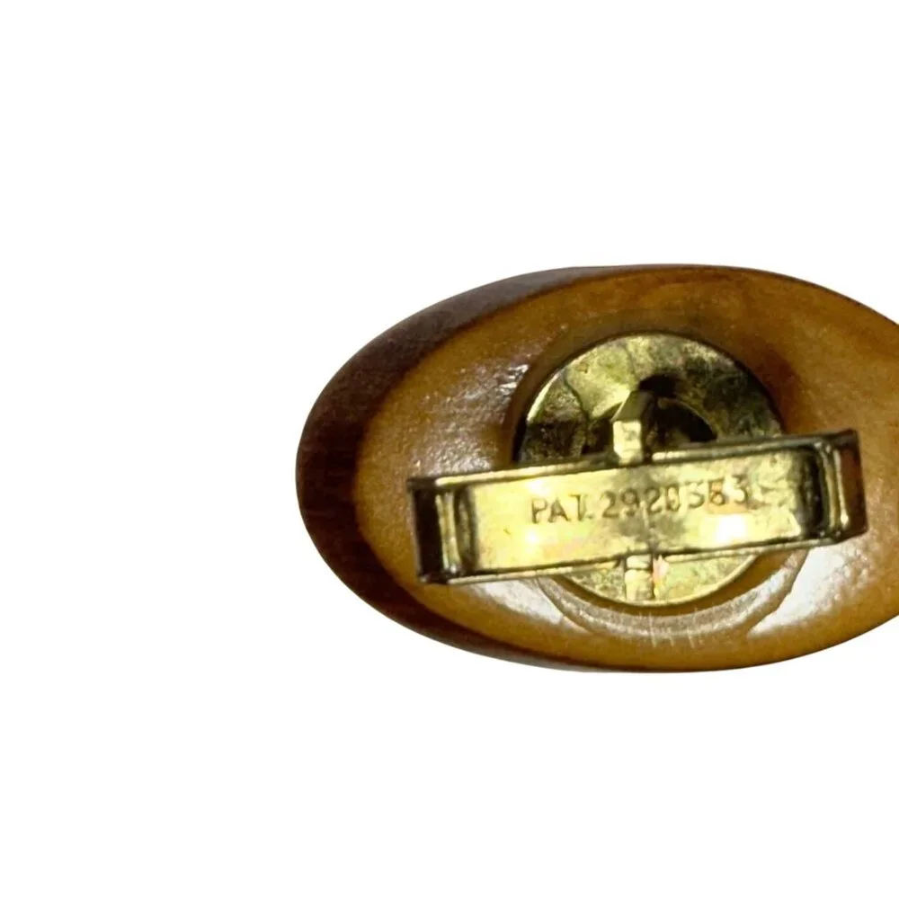 Vintage Natural Wood Disk Cufflinks Tree Rings Gold-Tone Woodworker